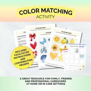 Color Matching game, printable dementia memory care game for seniors, activity program, nursing home reminiscing recreation
