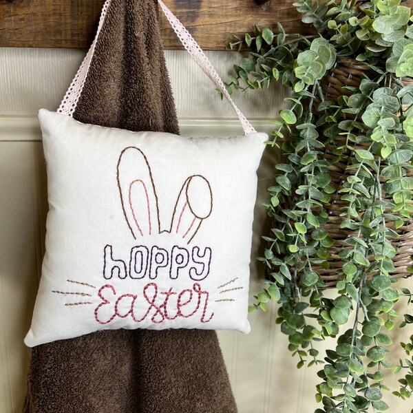 Spring door hanger pillow, Hoppy Easter bunny door hanger pillow, Easter decorations, decorations for farmhouse Easter, gift for Mom for her