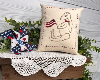 Patriotic Rabbit Mini Pillow, Red White Blue, Patriotic Americana Decor