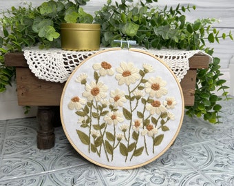 Whimsical Daisy Embroidery Hoop, Nature Inspired Wall Hanging, Unique Gift Idea