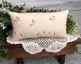 Gift For Chicken Lover, Farmhouse Style Decor, Hand Embroidered Chicken Pillow