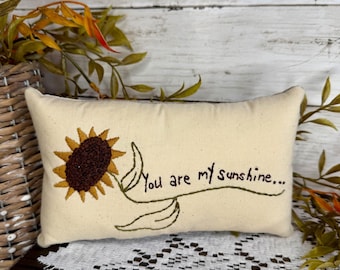 Hand Embroidered Sunflower Pillow, You Are My Sunshine Pillow