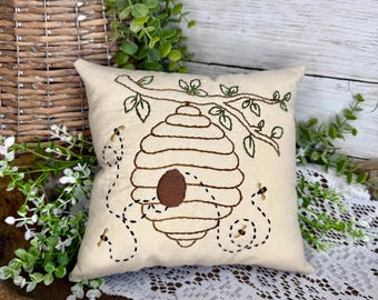 Cojín bordado a mano con temática de abejas, decoración para el hogar con motivos de abejorros.