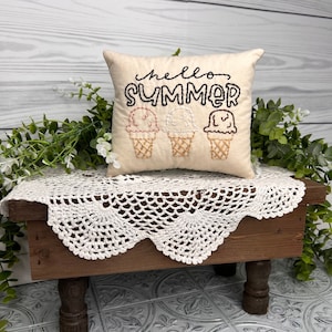 Hello Summer Ice Cream Cone Mini Pillow, Ice Cream Pillow for Tiered Tray Displays, Summer Kitchen Decoration