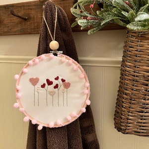 Valentine Heart Flowers Hoop, Wall Hanging, Hand Embroidered, Valentines Decor, Peg Rail image 3