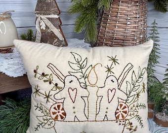 Hand Embroidered Gingerbread Christmas Pillow, Whimsical Holiday Cushion
