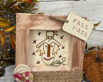 Rustic Fall Scarecrow Framed Embroidery