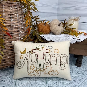 Hand Embroidered Scarecrow Pillow: Rustic Autumn Decor