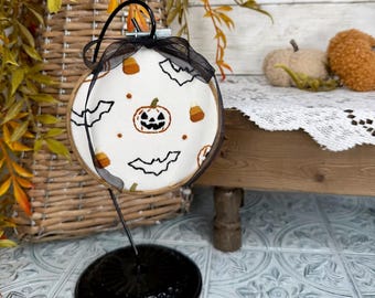 Mini Halloween Embroidery Hoop, Jaco O Lantern & Candy Corn Decor, Spooky Tiered Tray Decor