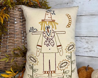 Hand Embroidered Scarecrow Pillow