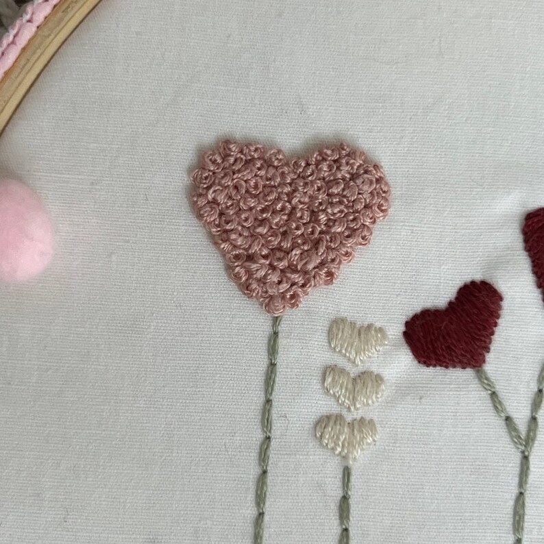 Valentine Heart Flowers Hoop, Wall Hanging, Hand Embroidered, Valentines Decor, Peg Rail image 4