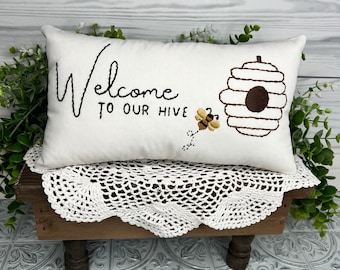 Welcome Pillow, Bee Decor For Home, Gift For Bee Lovers, For Her, Bee Decor, Farmhouse Decoration