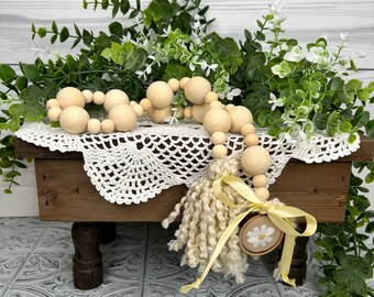 Farmhouse Spring Beaded Garland With Daisy Embroidery, Gift For The Gardener