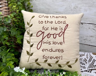 Hand Embroidered Christian Scripture Pillow, Faith Based Accent Throw Pillow