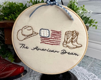Hand Embroidered Western Patriotic Hoop, The American Dream