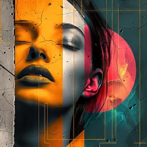Abstract Portrait of a Woman with Bold Colors – Digital Download for Wall Art Printing – Modern Geometric Design for Home or Office Decor