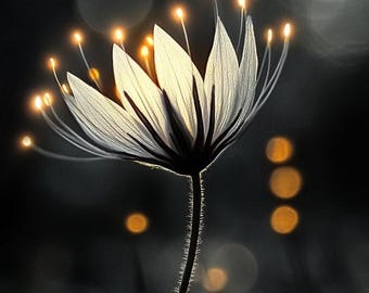 Glowing Flower Art Print: Minimalist Botanical Wall Decor (Digital Download)