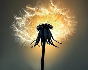 Glowing Dandelion Print: Ethereal Botanical Wall Art (Digital Download)