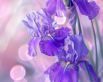 Dreamy Iris Flower Digital Art - Pastel Ethereal Wall Art Download