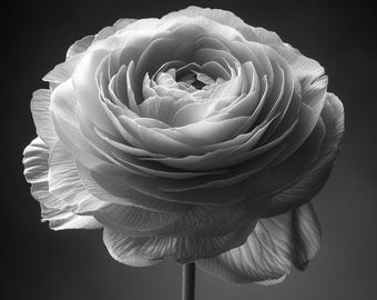 Ranunculus Flower Print: Black and White Floral Photography (Digital Download)