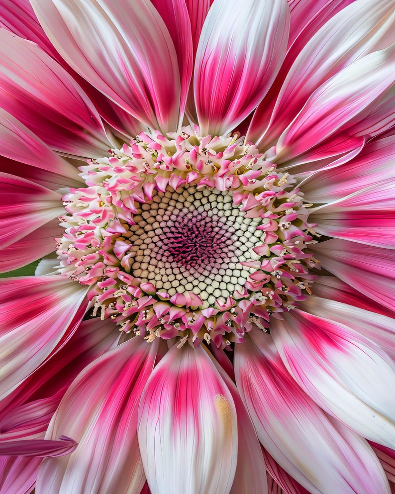 Psychedelic Pink &amp; White Sunflower Art Print I PRINTABLE WALLART - Etsy