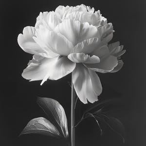 Black and White Printable Artwork, Elegant Peony Flower Illustration, Minimalist Wall Art Poster, Modern Botanical Home Decor Print