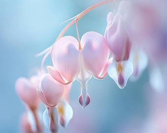 Pastel Bleeding Heart Flowers – Soft Pink Printable Wall Art Digital Download