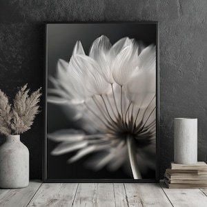 Minimalist Dandelion Macro Print: Black and White Nature Photography (Digital Download)