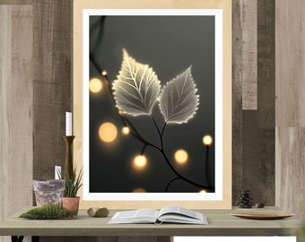 Glowing Leaf Art Print, Ethereal Botanical Photography (Digital Download)