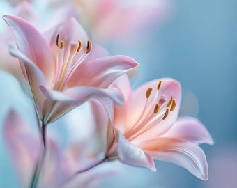 Pastel Pink Lilies Glow – Soft Floral Printable Wall Art Digital Download