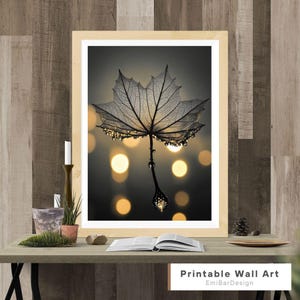 Golden Dew Leaf Print, Ethereal Botanical Wall Art (Digital Download)