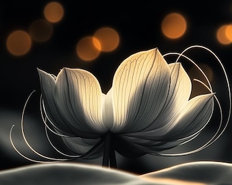 Golden Lotus Flower Print, Dreamy Nature Art (Digital Download)