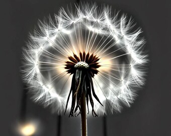 Glowing Dandelion Print: Ethereal Botanical Wall Art (Digital Download)