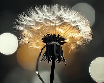 Glowing Dandelion Print: Dark Botanical Wall Art (Digital Download)