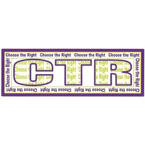 May include: Purple and yellow banner with the text "CTR" in large letters. The letters are made up of the words "Choose the Right" repeated multiple times.