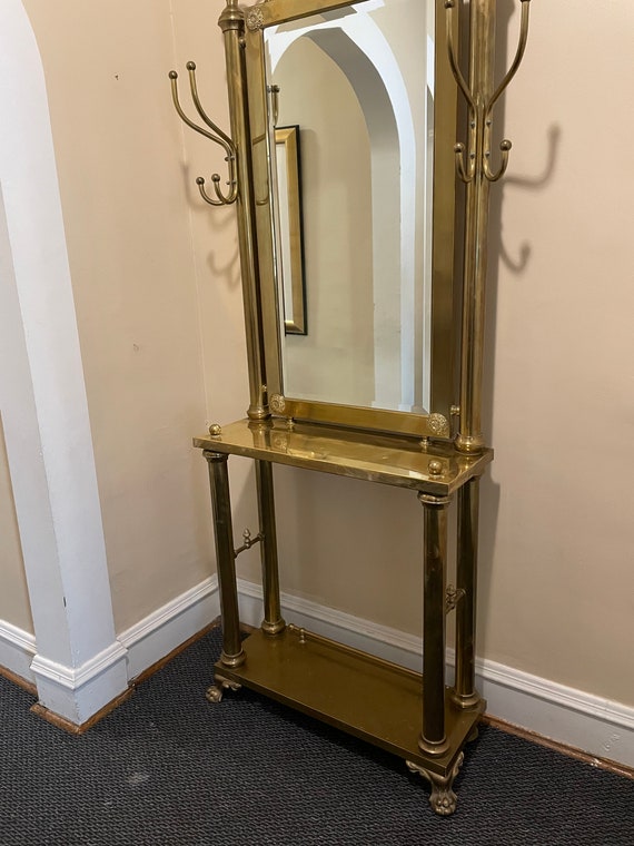 Vintage Solid Brass Hall Tree Console With Coat Rack Etsy