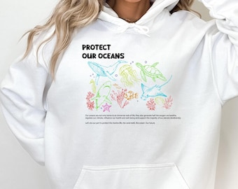 Protect Our Oceans Hoodie Sea Turtle Dolphin Graphic Hoodie, Summer Beach Graphic Outfit