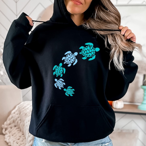 Floral Sea Turtle Hoodie: Ocean Beach Marine Life, Unisex Fit