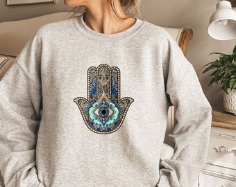 Hamsa Hand Evil Eye Sweatshirt: Spiritual Protection Pullover