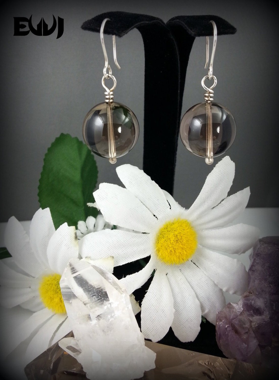 Smoky Quartz Crystal Ball Earrings Wire Wrapped with .999 Fine Etsy