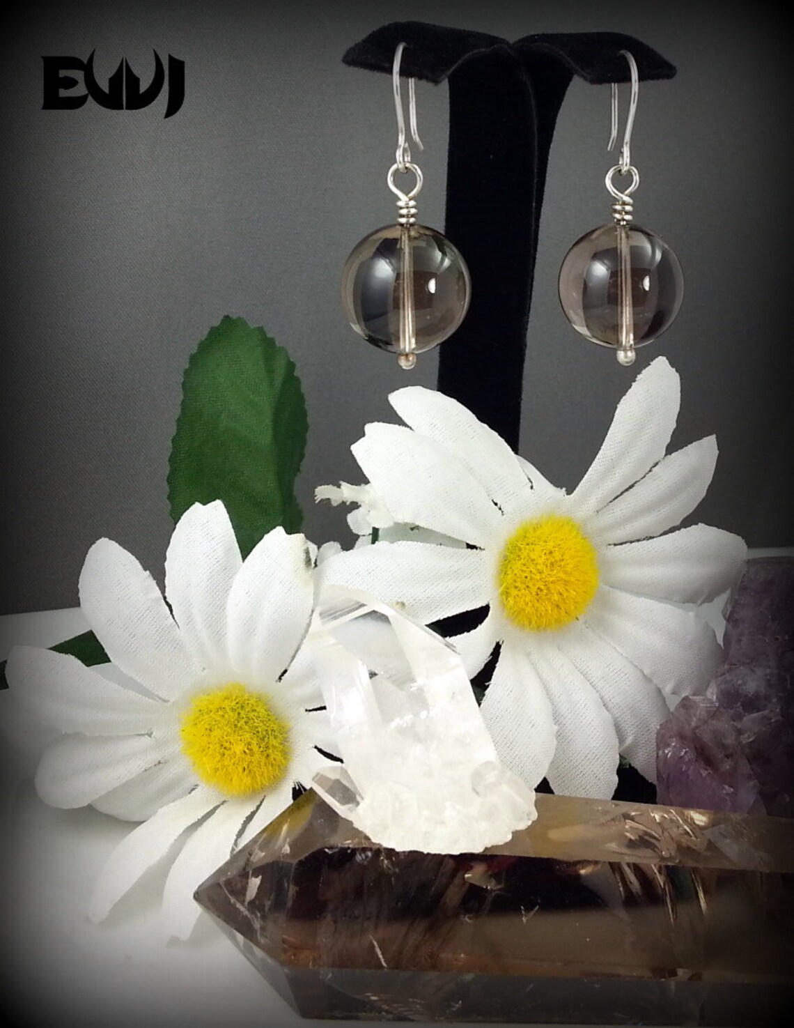 Smoky Quartz Crystal Ball Earrings Wire Wrapped with .999 Fine Etsy