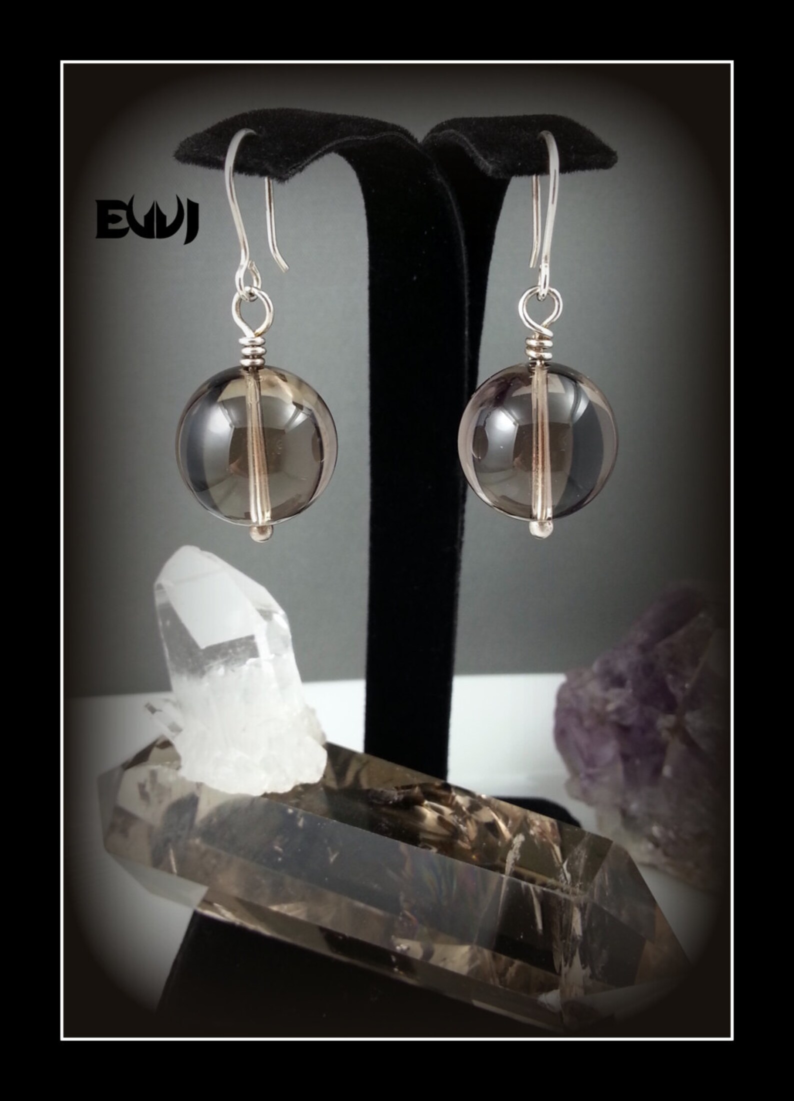 Smoky Quartz Crystal Ball Earrings Wire Wrapped with .999 Fine Etsy