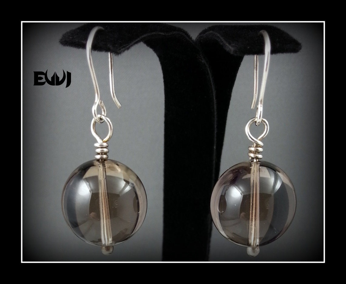 Smoky Quartz Crystal Ball Earrings Wire Wrapped with .999 Fine Etsy
