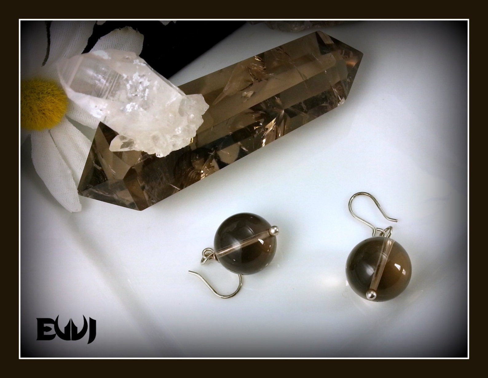 Smoky Quartz Crystal Ball Earrings Wire Wrapped with .999 Fine Etsy
