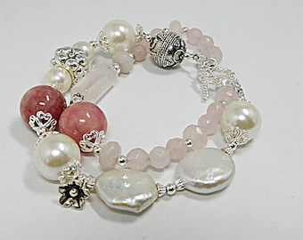 Coin Pearl and Rose Quartz Bracelet ( Siesta Key Beach)