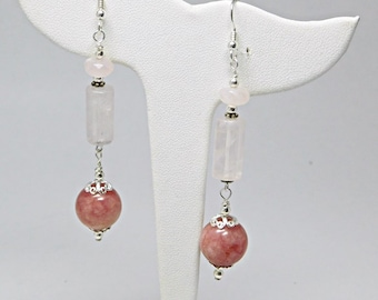 Pink Rhodochrosite and Rose Quartz ( Siesta Key Beach) Earrings