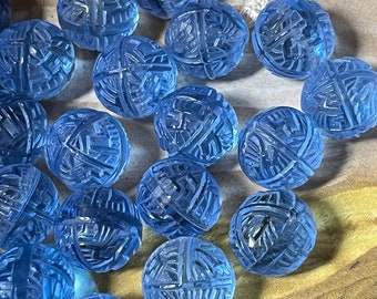 2 - Antique Czechoslovakian Pale Sapphire Blue Antique Vintage Glass Beads 15mm