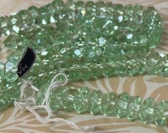16 — Vintage Glass Crystal Hand-Cut Japanese Tin-Cut Crystal Green Spacer Beads 9/5mm