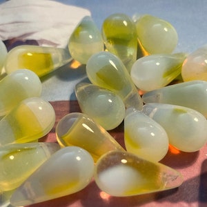 Vintage Glass Beads Lemon Yellow Glass Japanese Opal Drops Beads