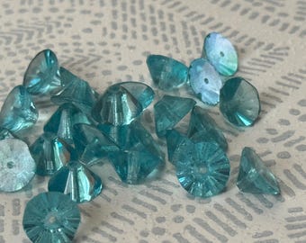 24 — Vintage Glass Beads 10/5mm Aqua Japanese Crystal Cone Beads (see description)
